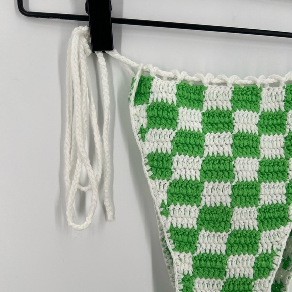 Frankie’s Bikini x Browns Crochet High Cut Side Tie Bikini Bottoms Jade Checker - Picture 3 of 6